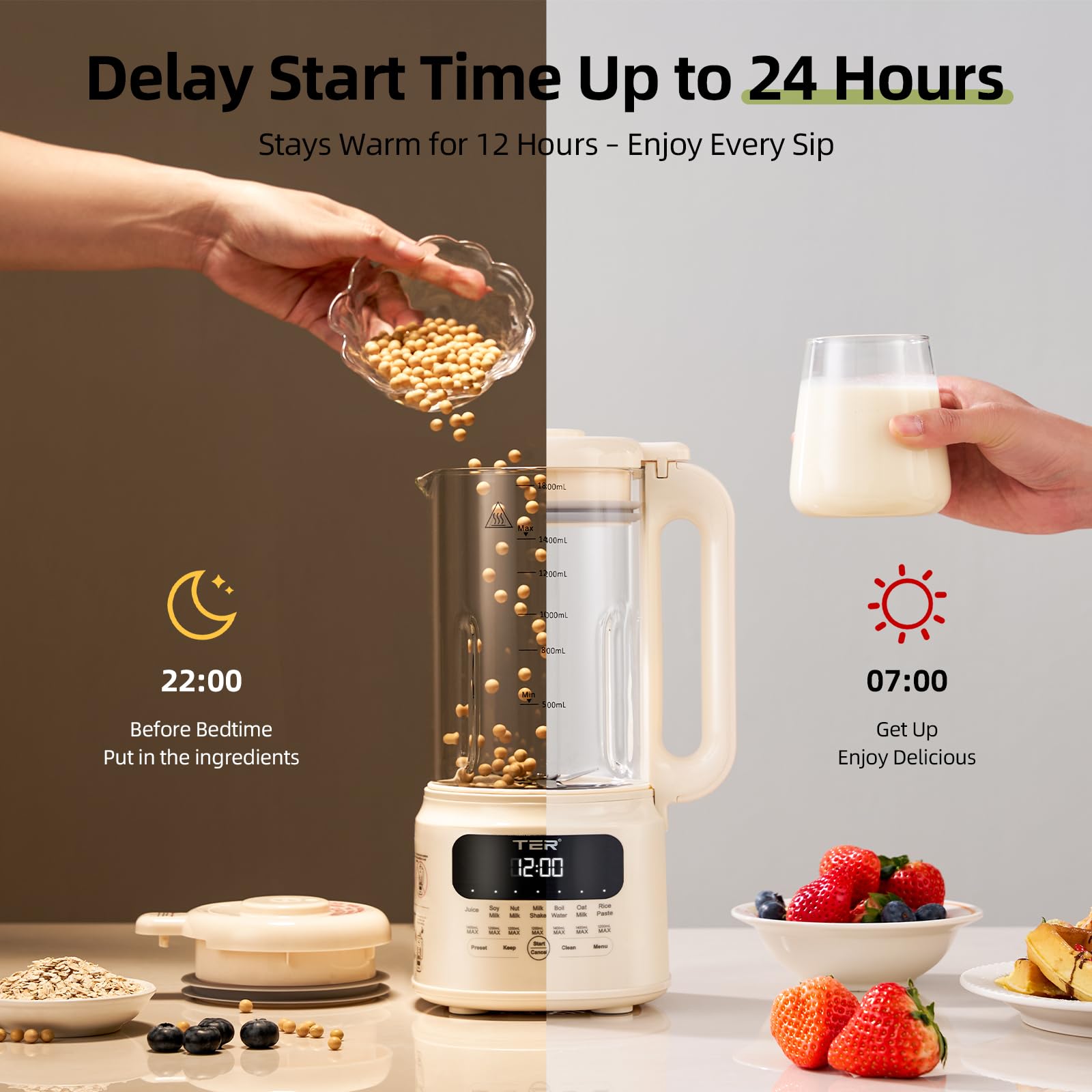 MyDepot 10 in 1 Nut Milk Maker
Delay Start Time Up to 24 Hours
