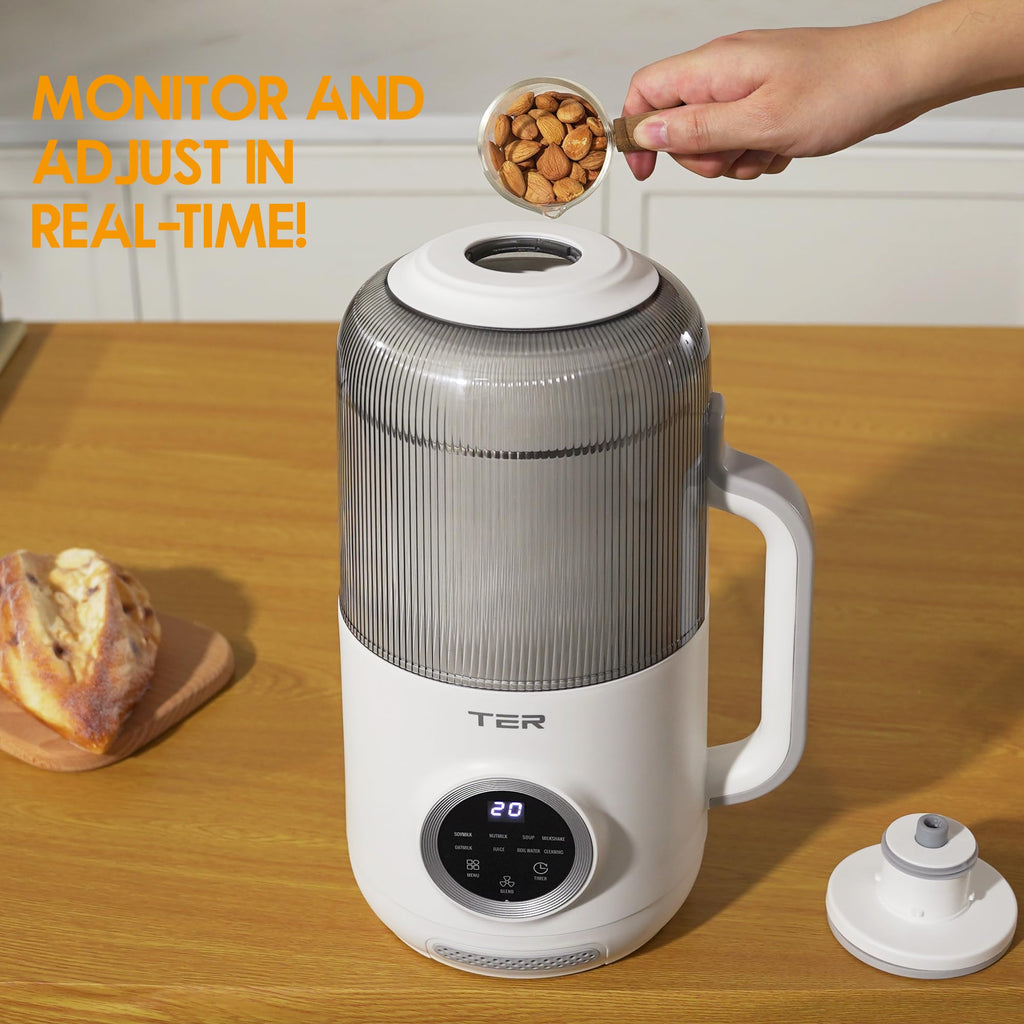 10-in-1 Nut Milk Maker, 40oz Blender Homemade Almond, Oat, Soy, Coconut Milk, Juice & Soup, Electric Bean Milk Machine with Delay Start/Auto-Clean/Boil Water/Keep Warm