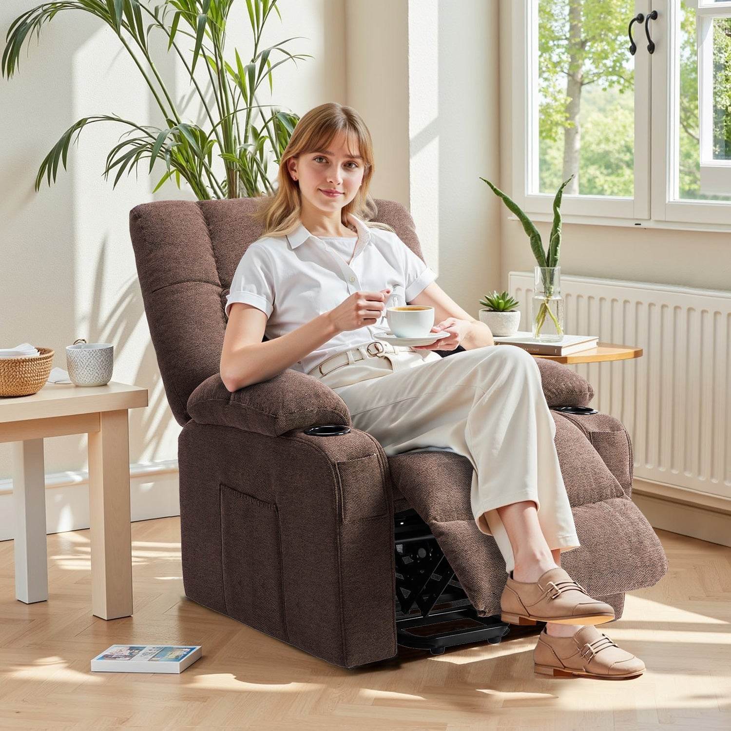 Recliner Vibration Massage Home Theater Seat with Lumbar Support and Heating, Adjustable Electric Lift Chair for Living Room